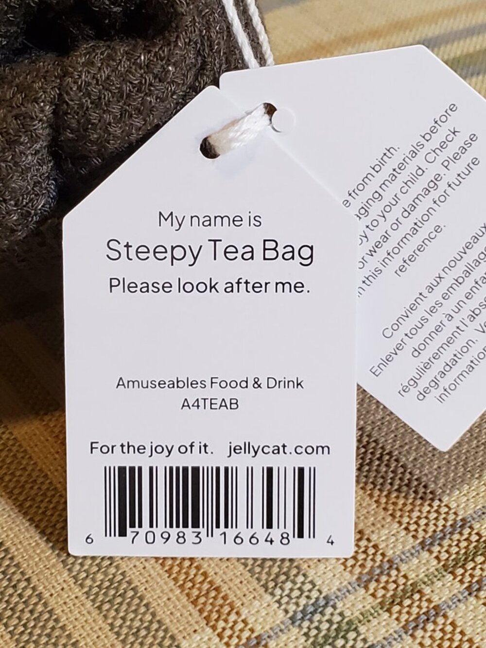 Jellycat AUTHENTIC Amuseables 'My Name is Steepy Tea Bag' Plush w/Dust Bag NWT - Picture 3 of 7